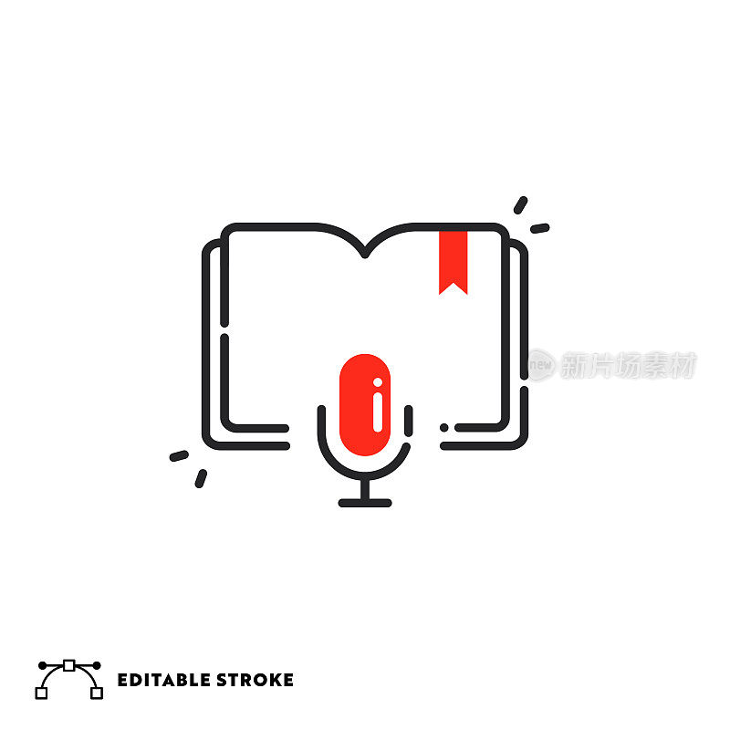 E-Learning Podcast平面线图标与可编辑的Stroke